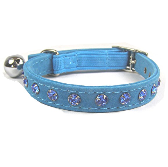 Quality Crystal Velvet Cat Collars Blue